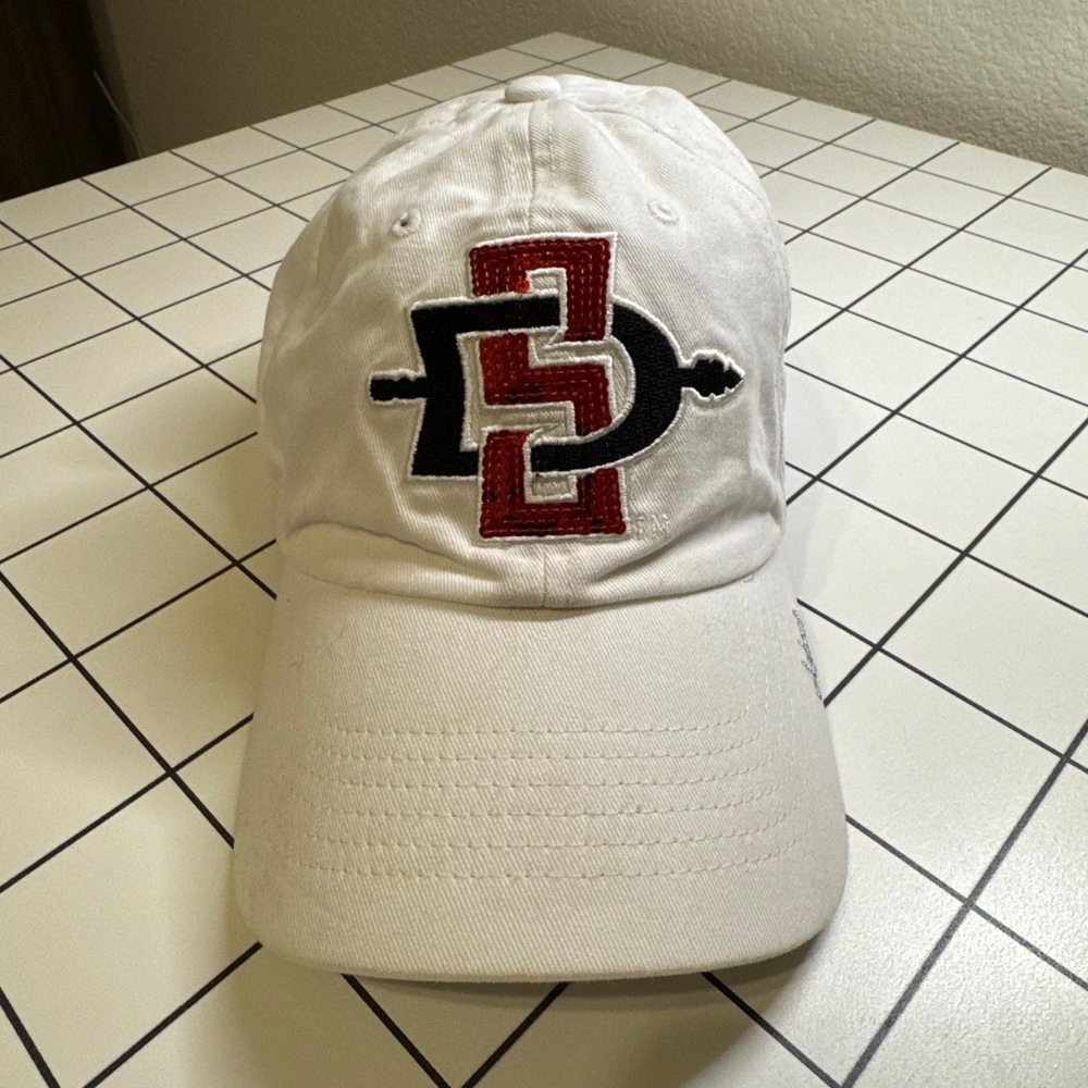 San Diego State White Baseball Cap with Red and Black Logo